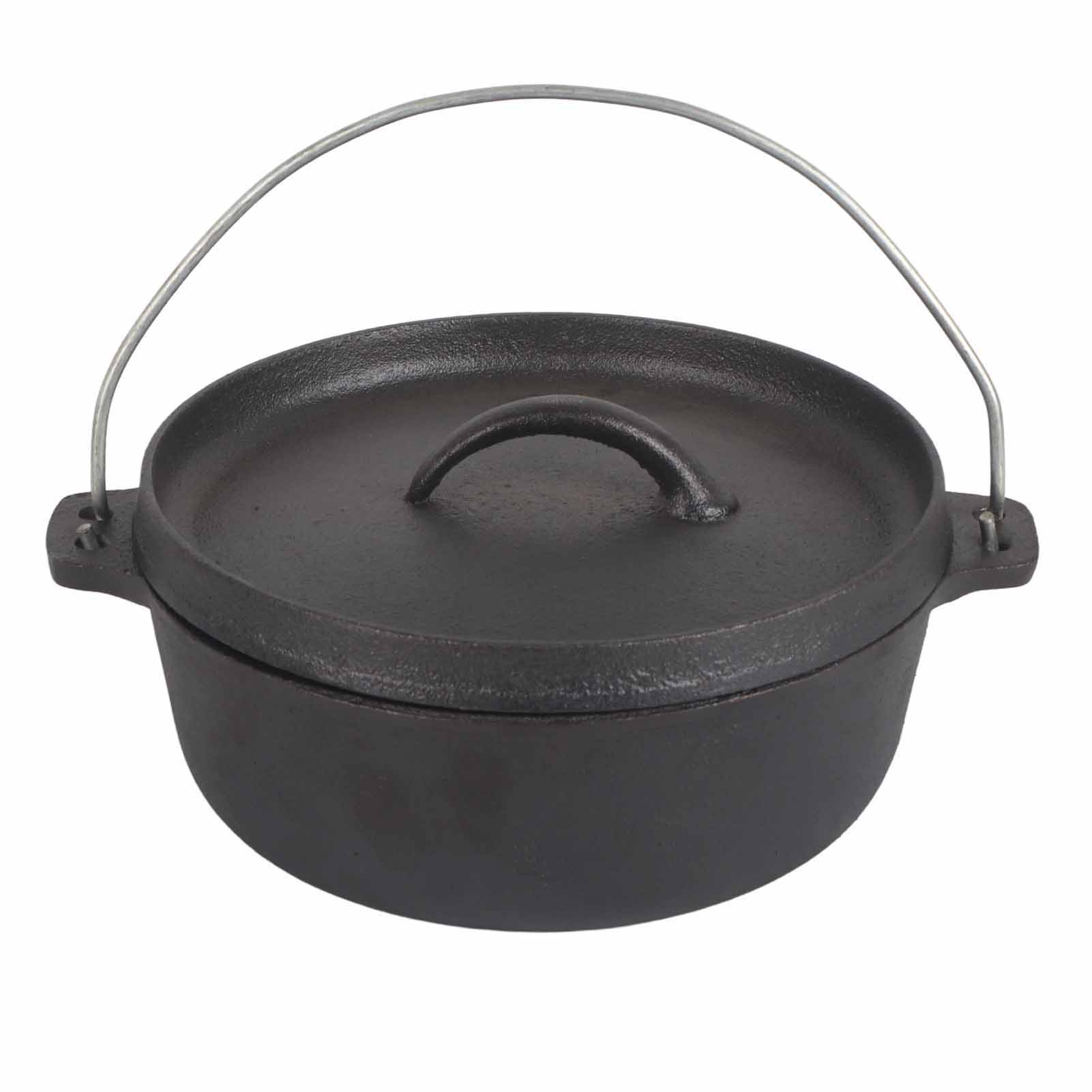 Vorgebrannter, Antihaftbeschichteter Campingtopf Aus Gusseisen Mit Deckel, Ideal Für Picknicks, Wanderungen Und Grillabende. Perfekt Zum Kochen Im Freien.