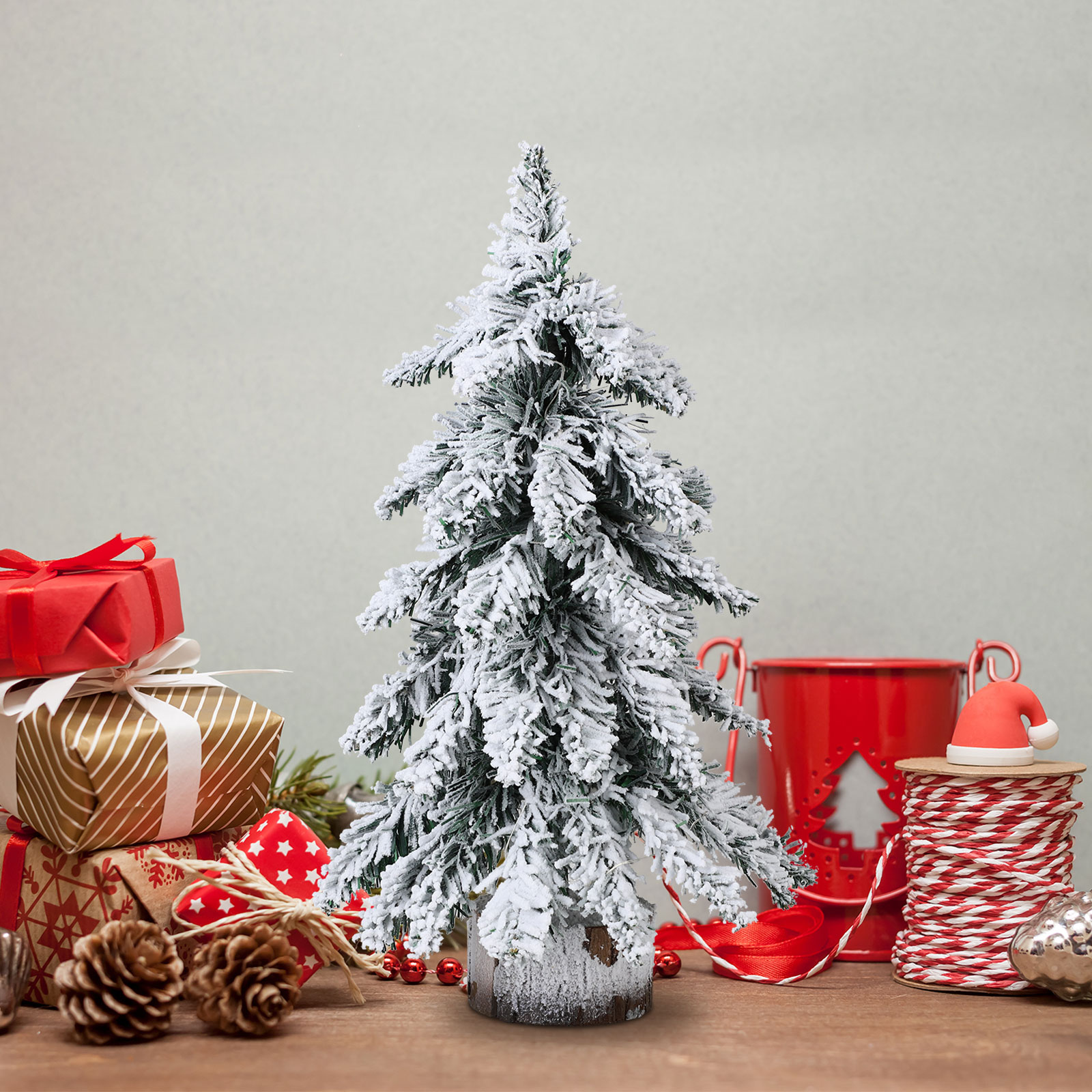 45 Cm Großer, Beflockter Weihnachtsbaum Mit Lichterkette, Künstlicher Mini-weihnachtsbaum Aus Pvc, Bürodekoration Für Die Feiertage.