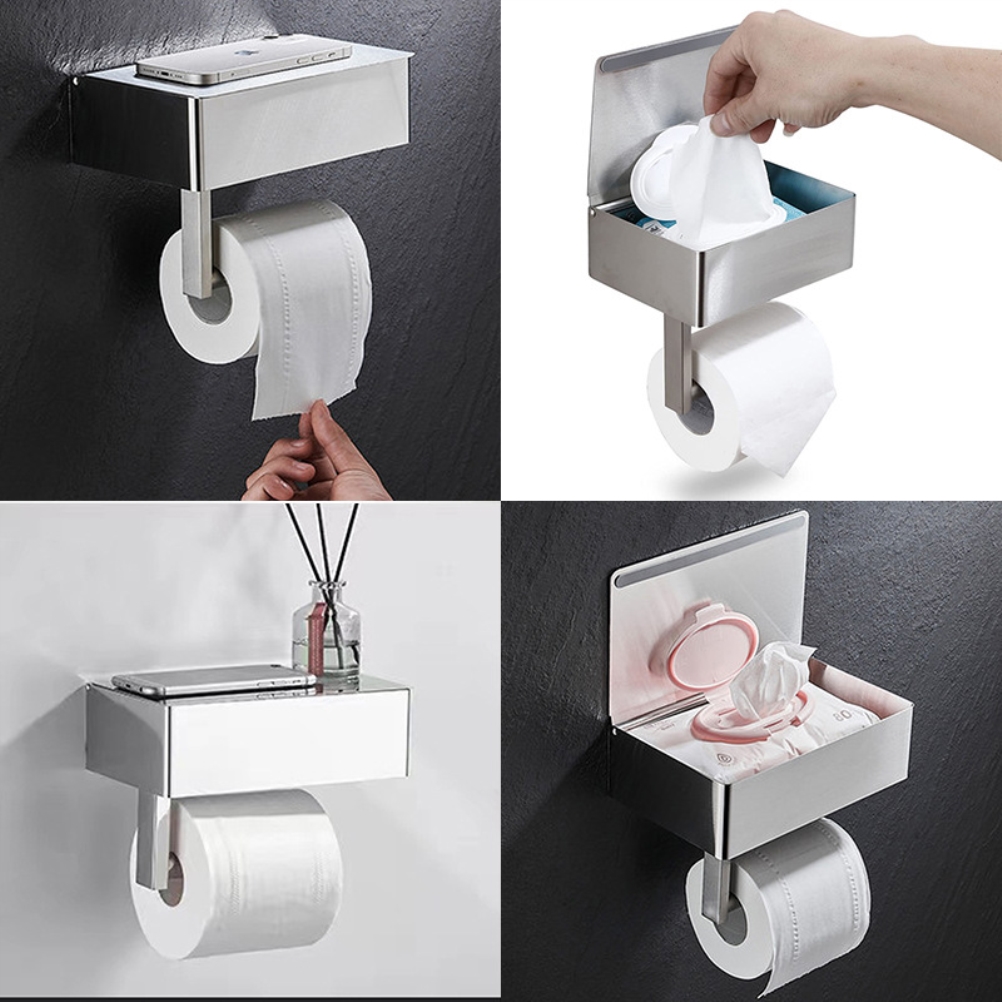 Metallener Toilettenpapierhalter Mit Spender Für Einwegtücher, Zur Wandmontage Mit Ablage Für Das Badezimmer.
