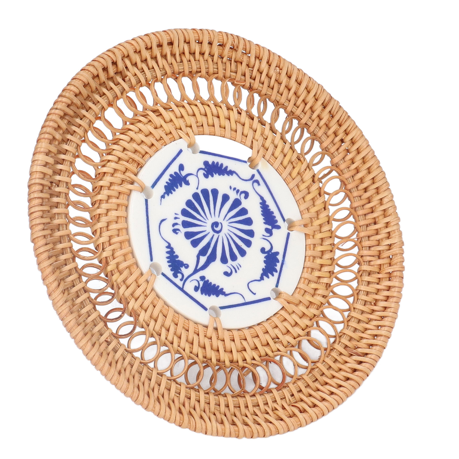 Runder Untersetzer Aus Blau-weißem Porzellan, Gewebt Aus Rattan, Passend Für Basilikumtassen, 13 Cm / 5,1 Zoll