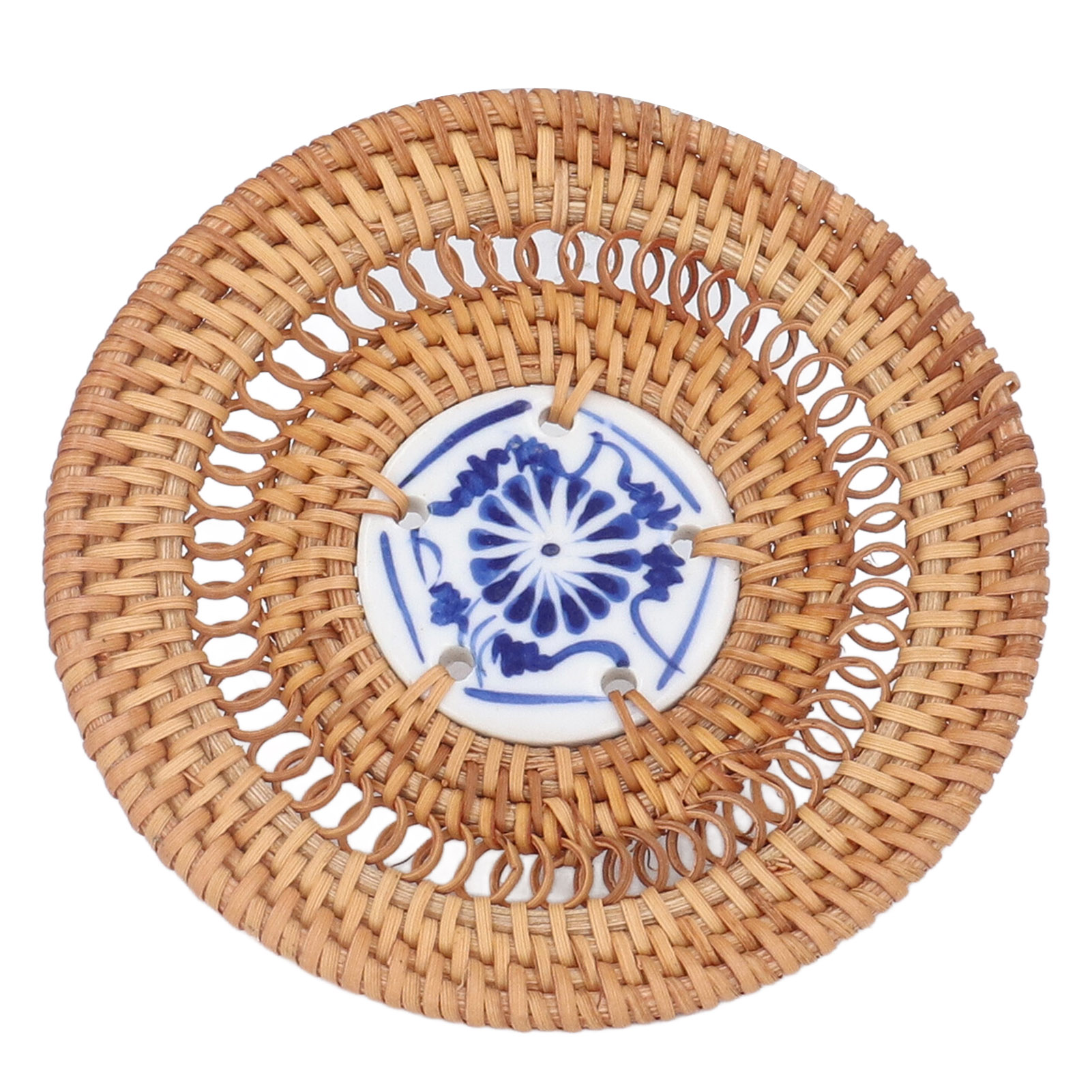 Runder Untersetzer Aus Blau-weißem Porzellan, Gewebt Aus Rattan, Passend Für Basilikumtassen, 10 Cm / 3,9 Zoll