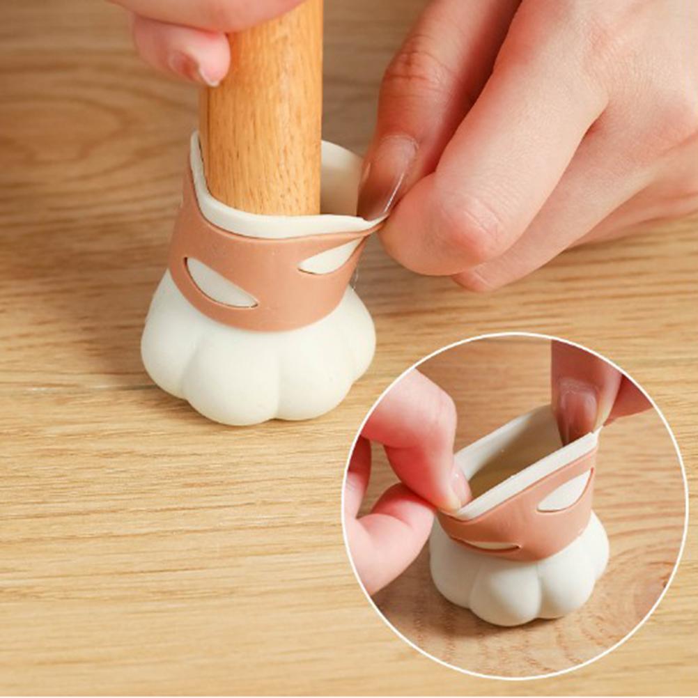 Set Mit 4 Stuhlbeinschonern Für Parkettböden, Katzenpfotenmuster, Aus Silikon.