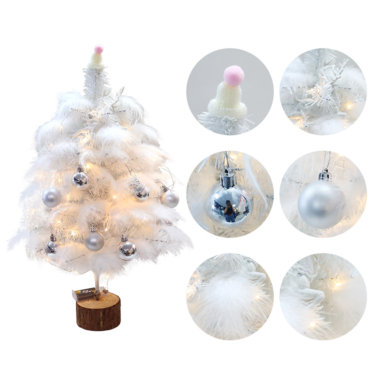 Künstlicher Weihnachtsbaum Aus Federn Mit Lichterkette, Bürodekoration Für Weihnachten.