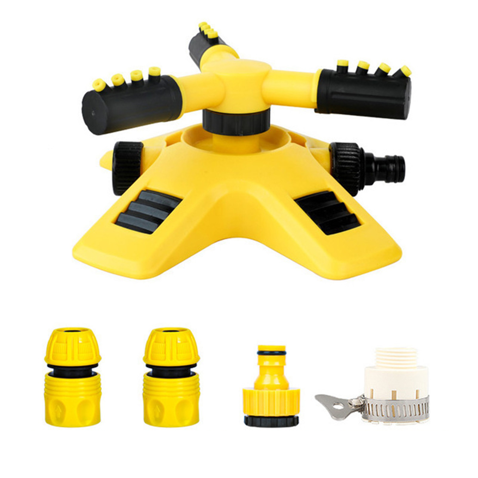 Automatischer, Um 360° Drehbarer Drei-stift-regner Für Rasen Und Garten, Mit Adapterset.