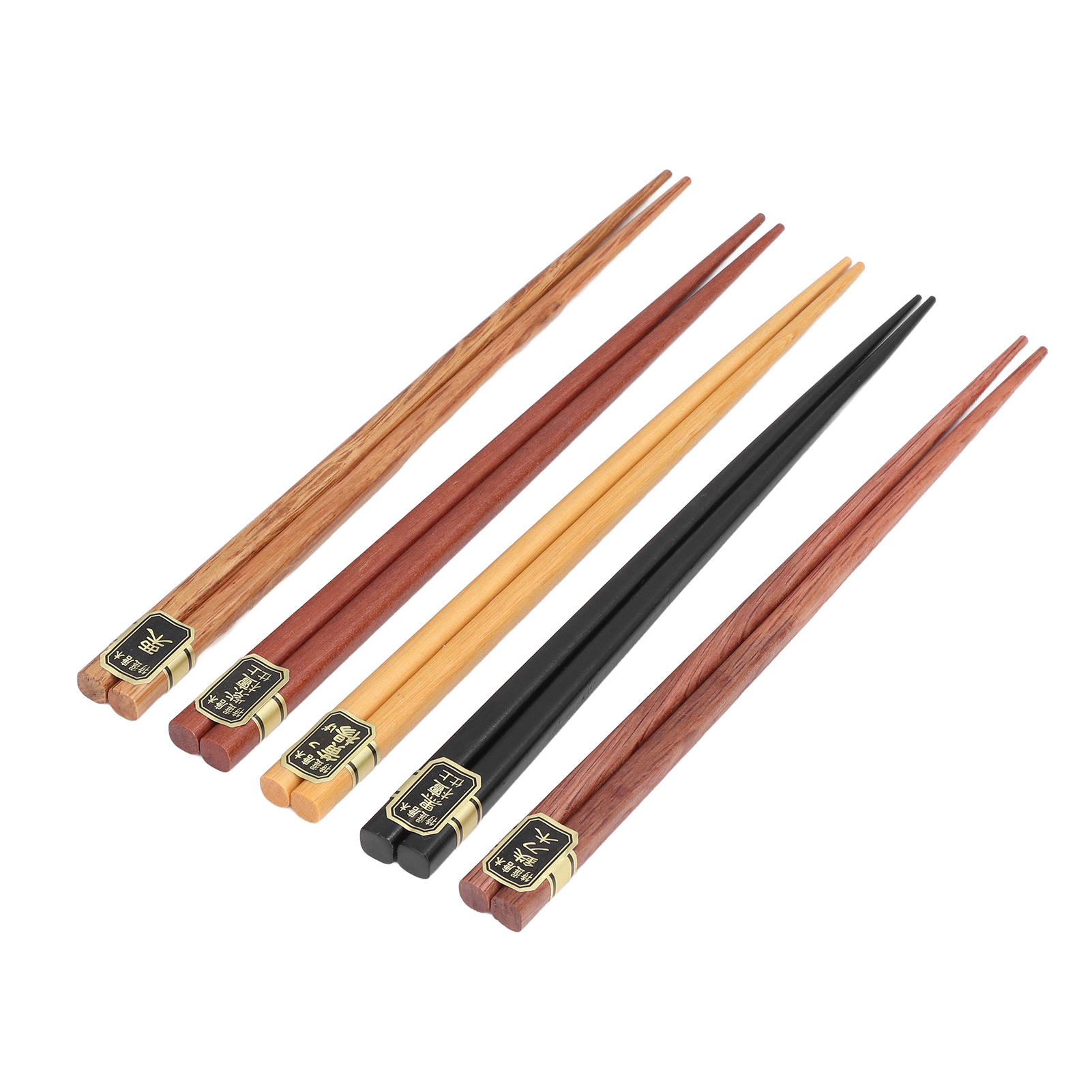 Essstäbchen-set, 5 Verschiedene Farben, Naturholz, Rutschfestes Design, Angenehm In Der Hand, Wiederverwendbar, Viereckige Essstäbchen