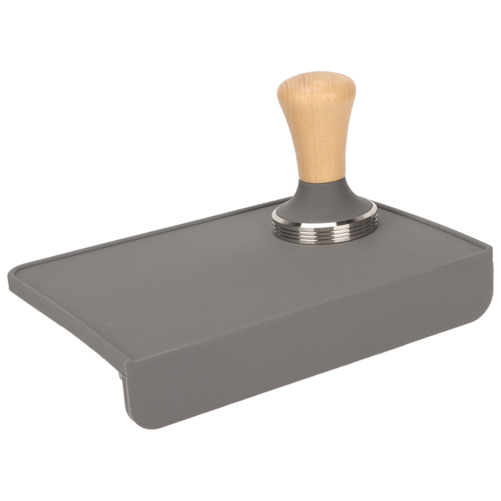 Übergroße Kaffeetampfmatte Und Hölzerner Kaffeetamper, Staubdichte Silikon-tampermatte Für Den Heimgebrauch, Grau, 58 Mm Kaffeetamper