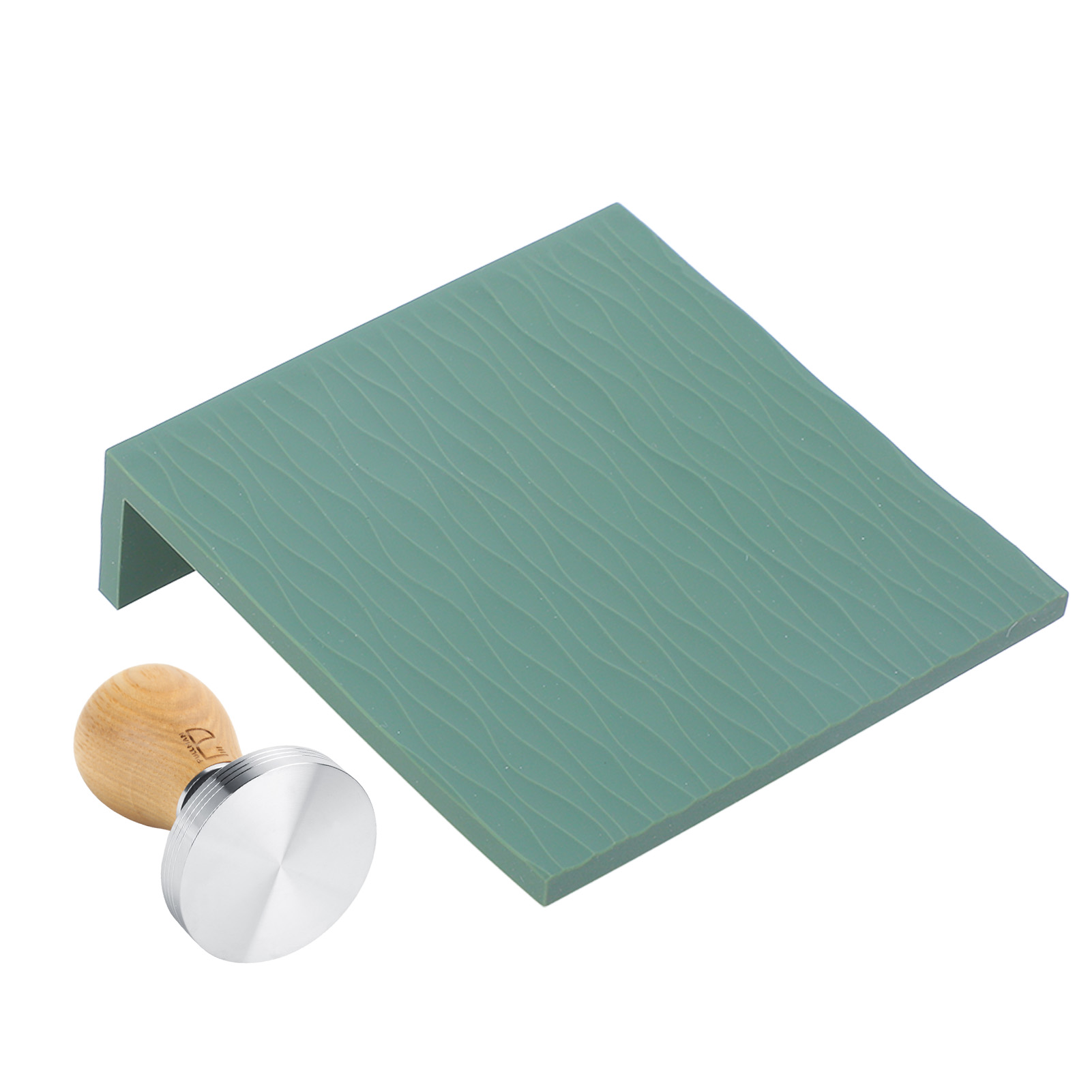 58-mm-kaffeetamper-set, Buchenholzgriff, Kaffeehammer, Geprägte Tampermatte, Grün, Für Zuhause Und Café