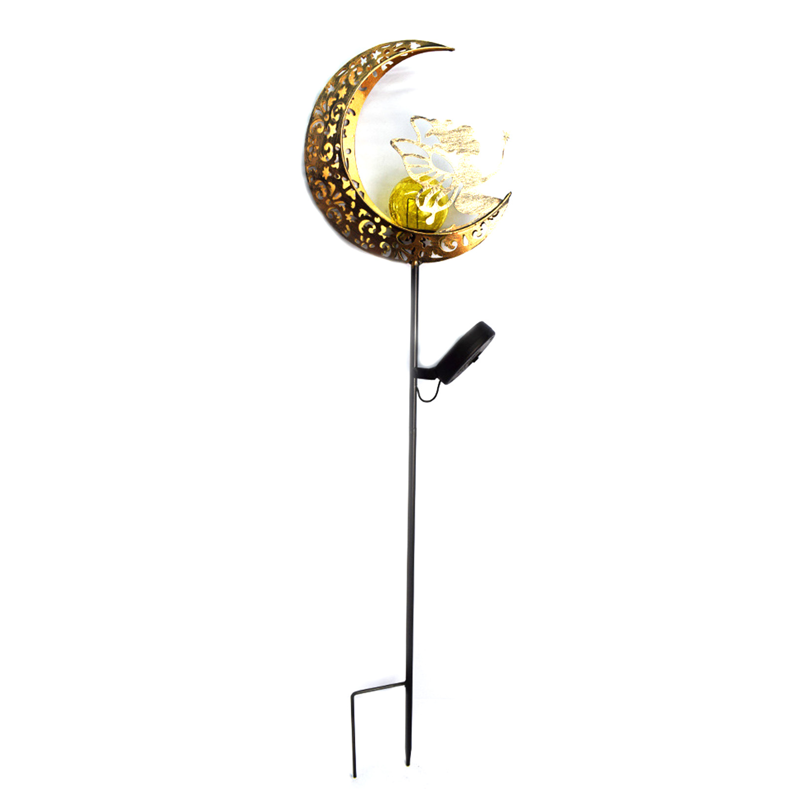 Vintage-solar-gartenlampe Aus Durchbrochenem Eisen Für Den Außenbereich, Im Feenmond-stil