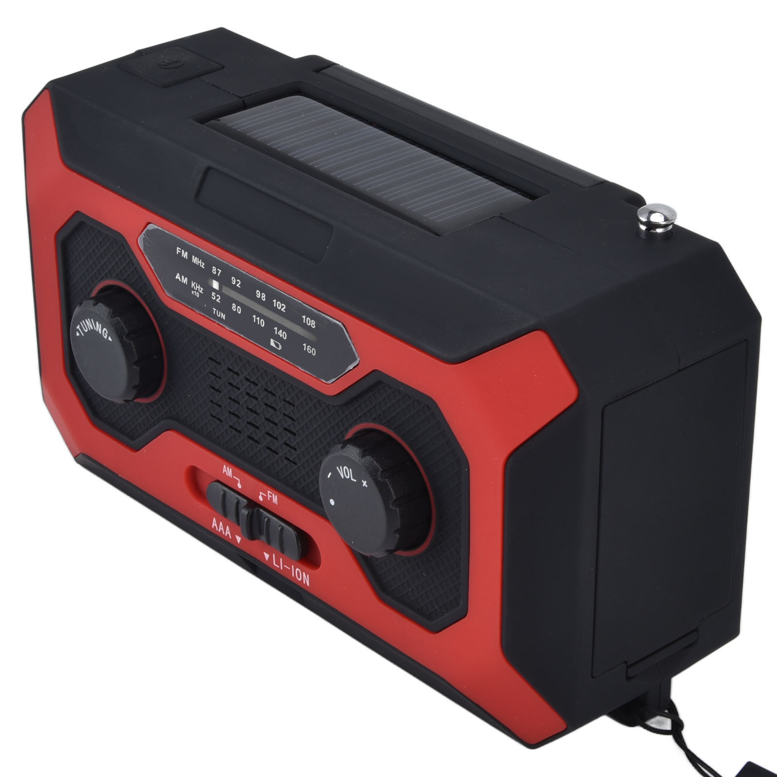 Handkurbel-notfallradio Mit Am/am-umschaltung, Batterieanzeige, Taschenlampe, Solar-powerbank Für Camping, Rote Eu-version