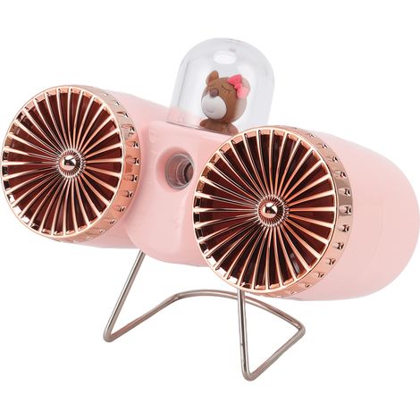 Doppelflügeliger Usb-tischventilator Im Bären-design, 3 Geschwindigkeitsstufen, Starker Luftstrom, Usb-ladefunktion, Nachtlicht, Pink. Ideal Für Zuhause, Büro Oder Studentenzimmer.