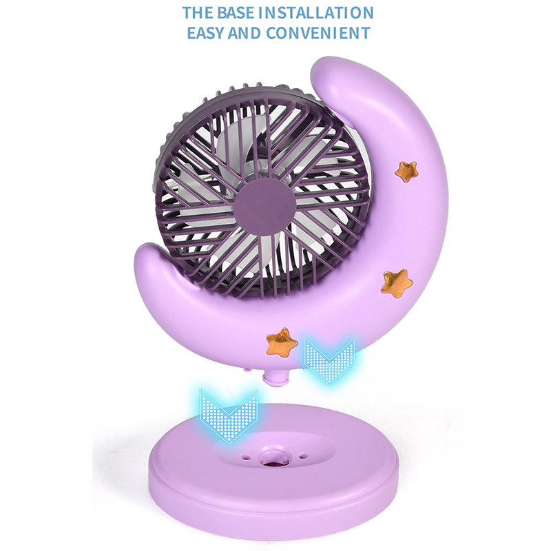 Tragbarer 2-stufiger Tischventilator, Usb-aufladbar, Mondförmig, Lila.
