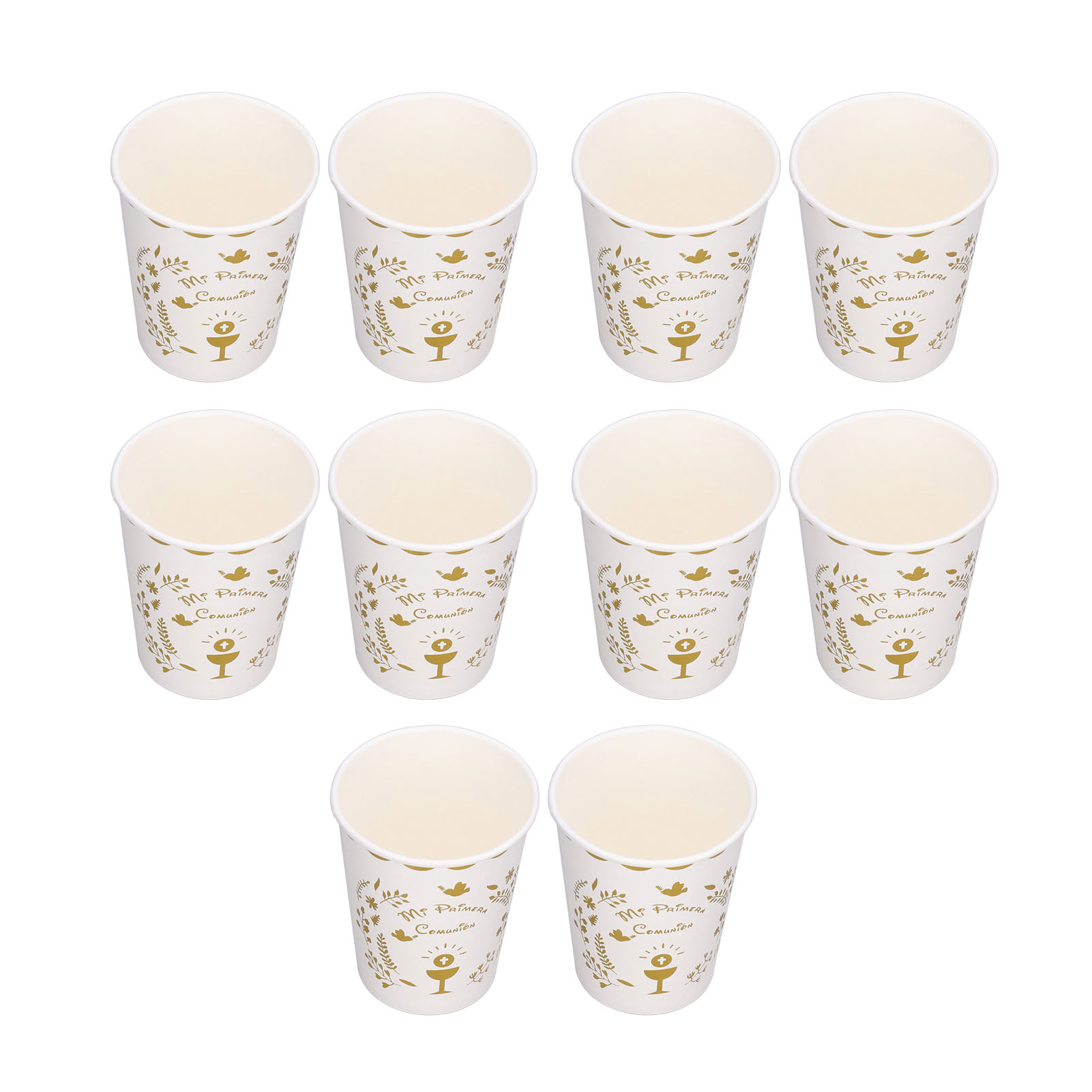 10 Stück Pappbecher 250 Ml, Spanisches Kommunionsmotiv, Dickwandig, Attraktives Design, Einwegbecher