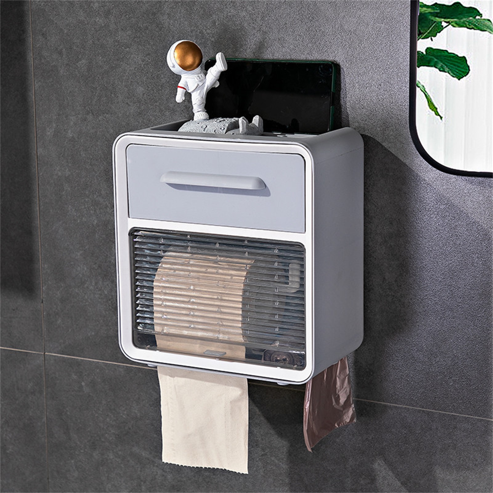 Wasserdichter, Wandmontierter Toilettenpapierspender, Kein Bohren Erforderlich, Doppellagig, Grau.