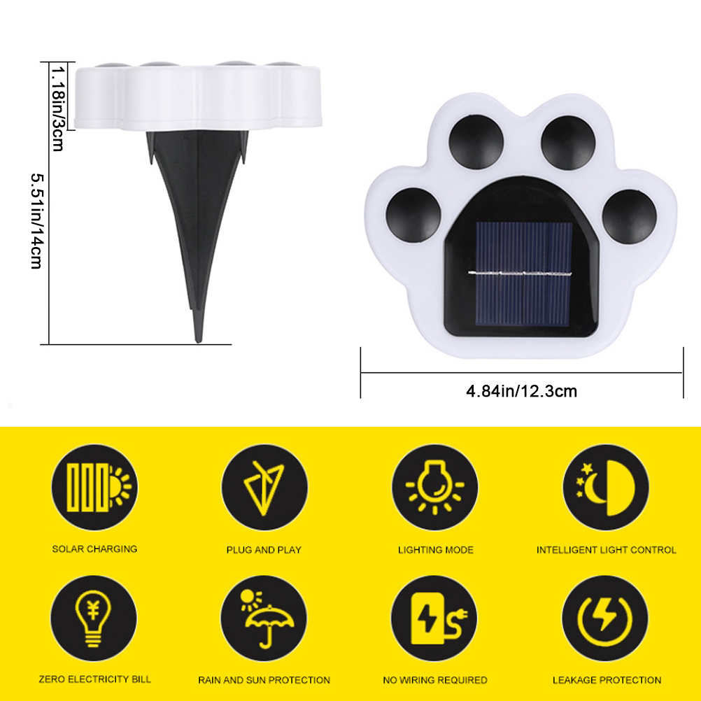 4er-set Wiederaufladbare Led-gartenleuchten Mit Pfotenabdruck-solardesign, Geeignet Für Gartenwege, Rasen, Terrasse Und Hof