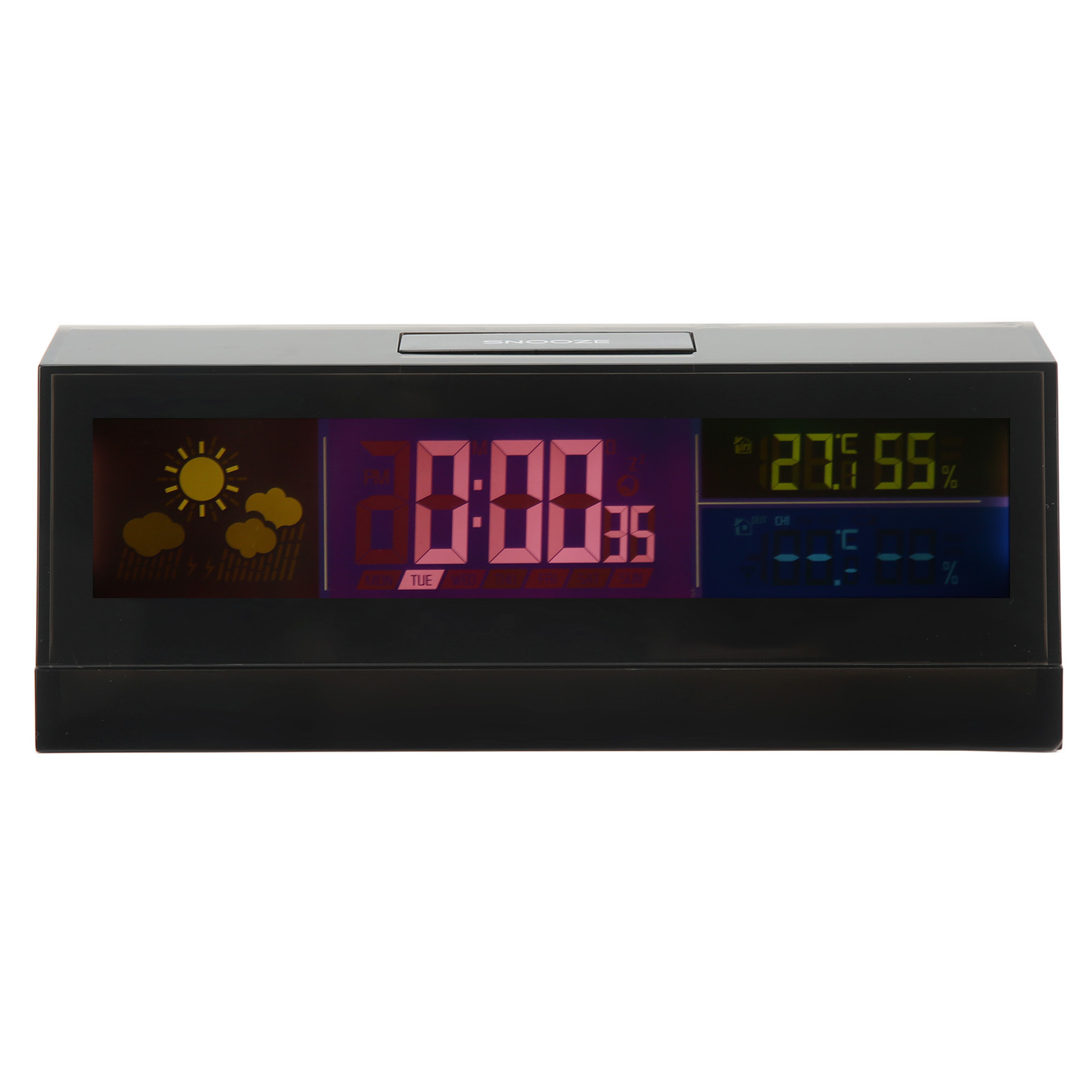 Elektronische Wetteruhr, Digitaler Wettermonitor Mit Kalenderanzeige Und Sensor Für Innentemperatur Und Luftfeuchtigkeit