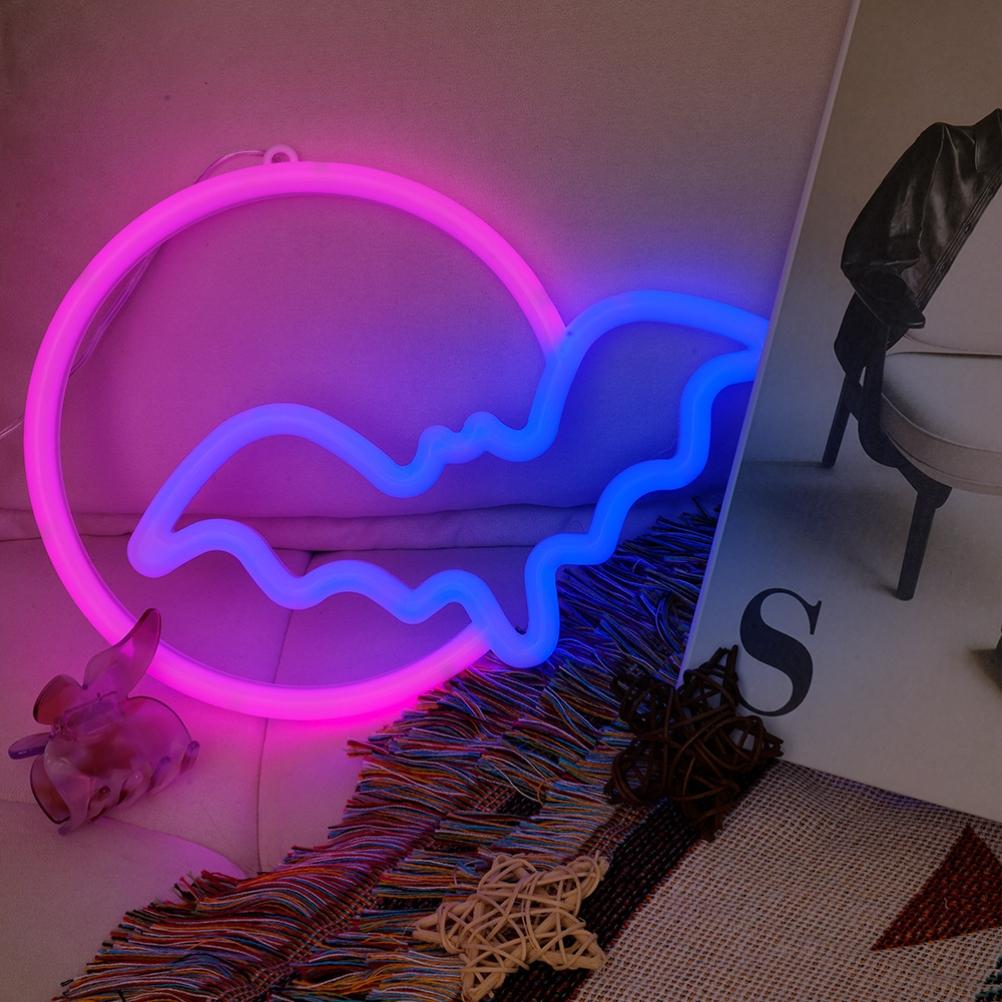 Halloween-neonreklame Mit Mond Und Fledermaus, Led, Usb-batteriebetrieb, Zur Wanddekoration Im Schlafzimmer, In Der Bar, Auf Partys, Geschenk Für Kinder