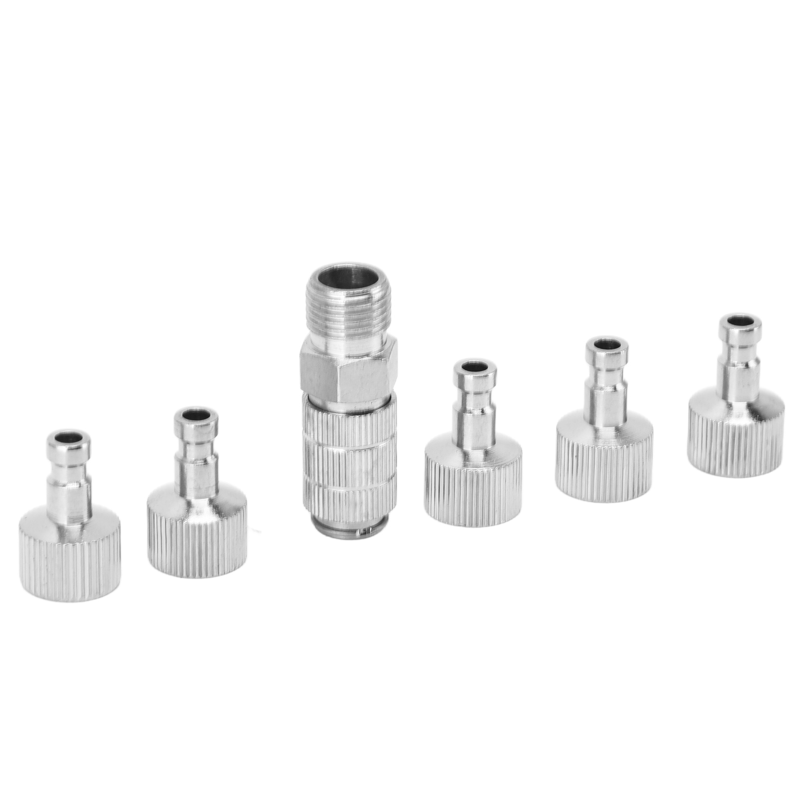 6-teiliges Airbrush-adapterset Aus Edelstahl Mit Schnellkupplungen Und Verbindungsstücken.