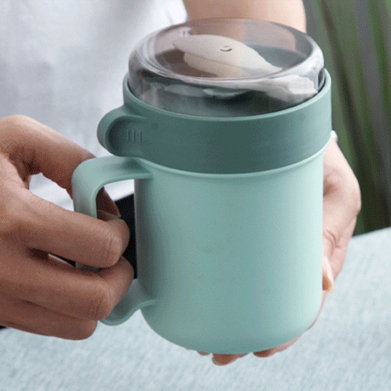 Tragbarer Und Stabiler Suppenbecher Aus Kunststoff, 500 Ml, Mit Deckel Und Löffel, Ideal Für Büro Und Schule. Farbe: Grün.