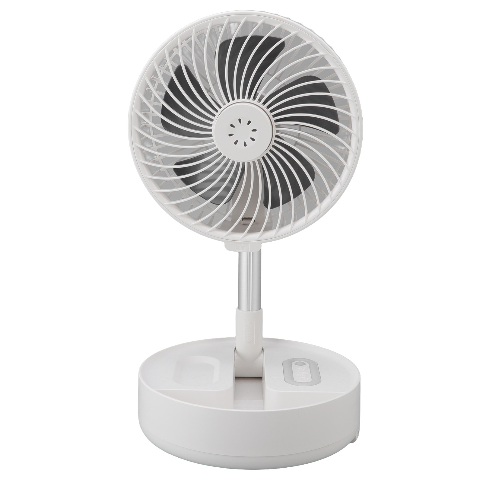 Zusammenklappbarer Teleskopventilator Mit 4 Geschwindigkeitsstufen, Fernbedienung, Usb-aufladung Und Integriertem Licht, Ideal Für Zuhause Und Unterwegs.