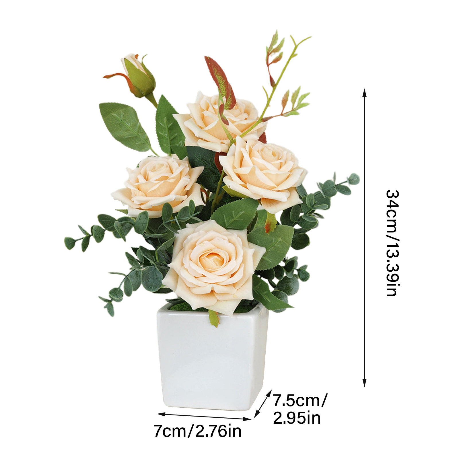 Rosentopfpflanze, Künstliche Blumen, Keramik, Kleine Bonsai-rose, Künstliche Topfrose