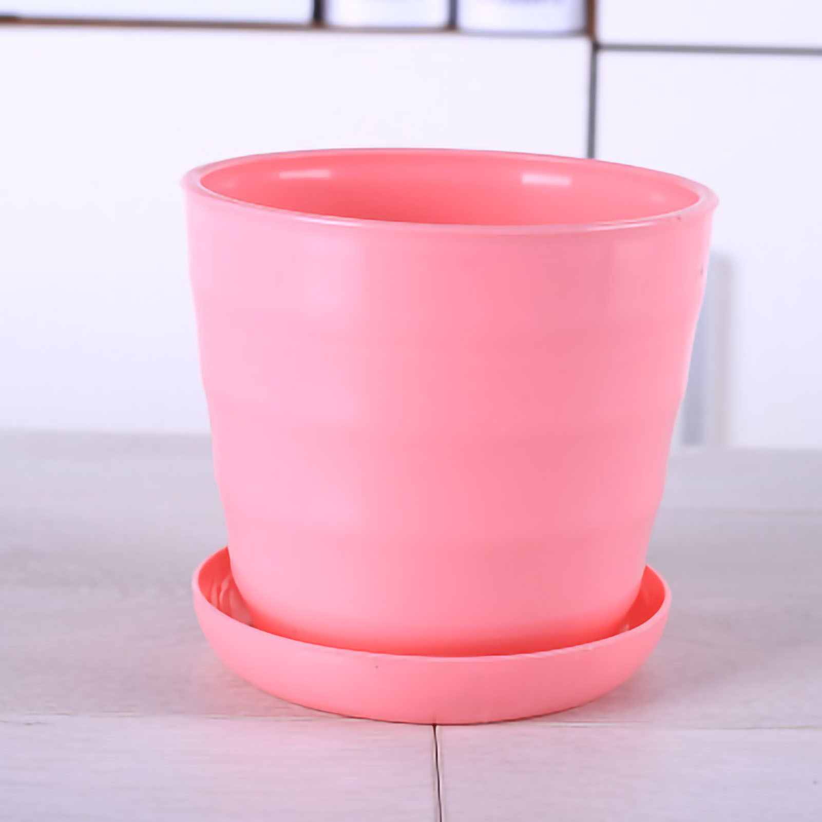 Moderner Runder, Flexibler Blumentopf Mit Abnehmbarem Untersetzer Für Garten, Büro Oder Balkon, Rosa M