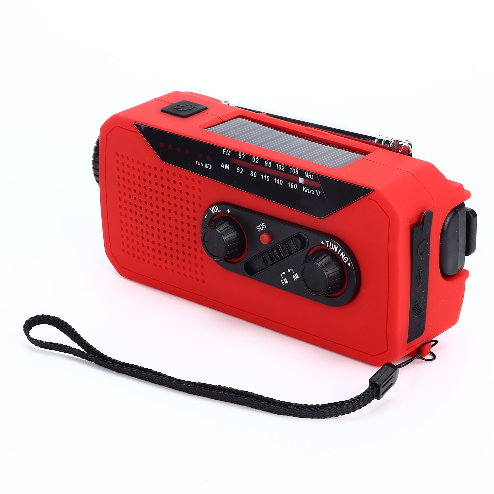 Notradio Mit Handstromerzeugung, Solarradio Mit Led-taschenlampe, 2000-mah-akku, Ideal Für Camping Und Wandern, Rot, Eu-typ