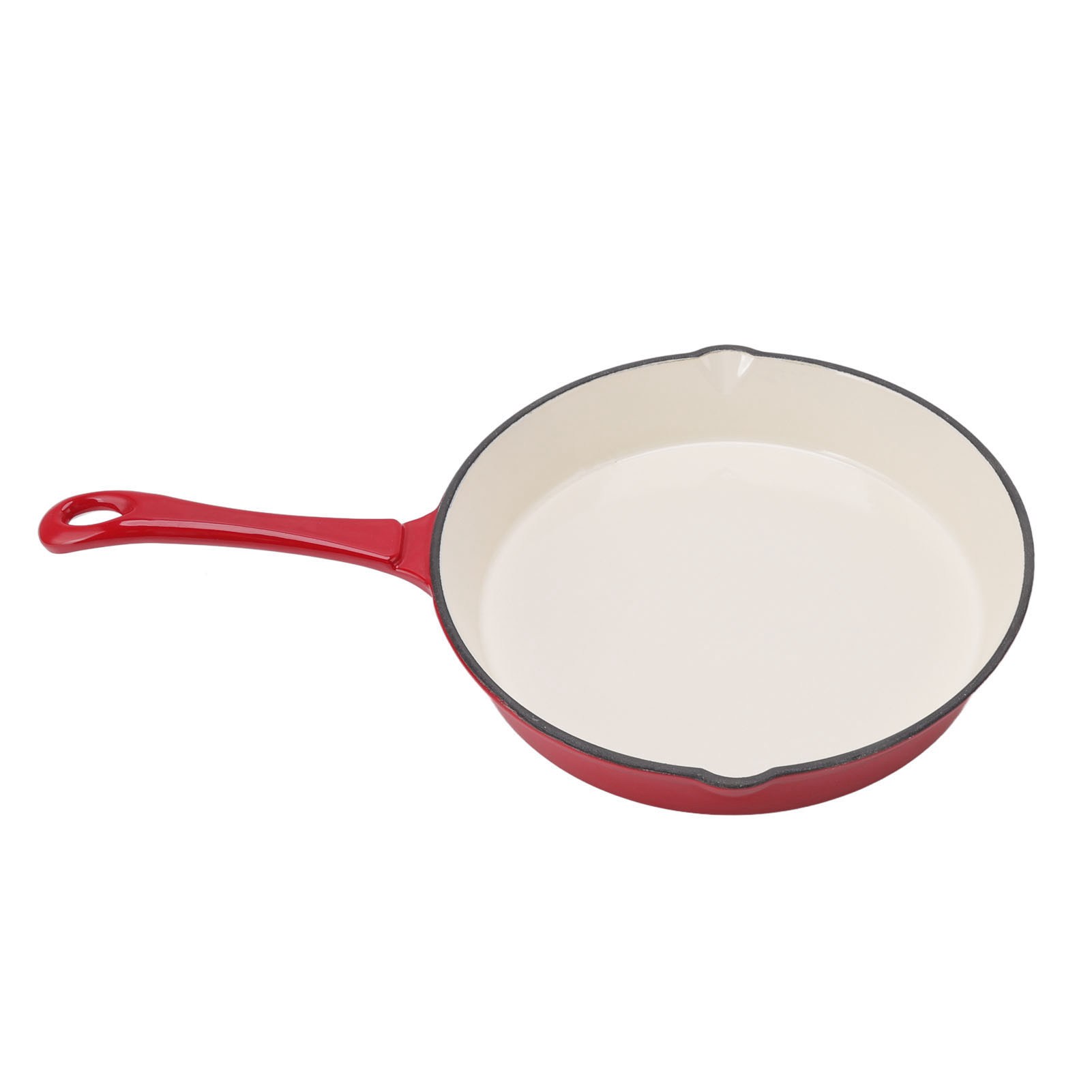 Einteilige, Emaillierte Gusseisenpfanne, Rot, 25 Cm Durchmesser, Langer Griff, Ergonomisches Design, Ideal Zum Kochen.