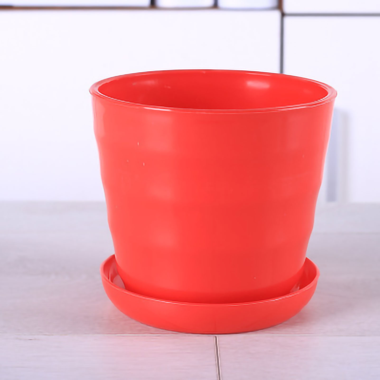 Moderner Runder, Flexibler Blumentopf Mit Abnehmbarem Untersetzer Für Garten, Büro Oder Balkon, Rot Xl