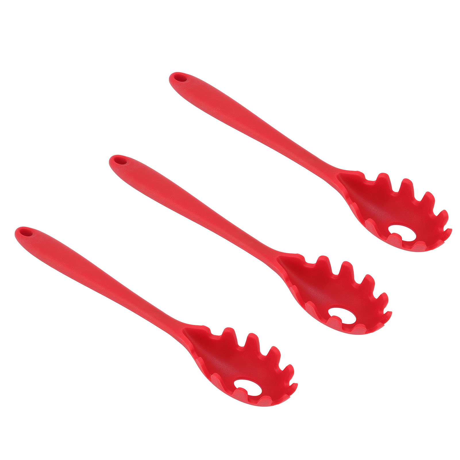 3-teiliges Set Silikon-spaghettilöffel, All-in-one, Lebensmittelecht, Hitzebeständig, Aus Silikon, Rot