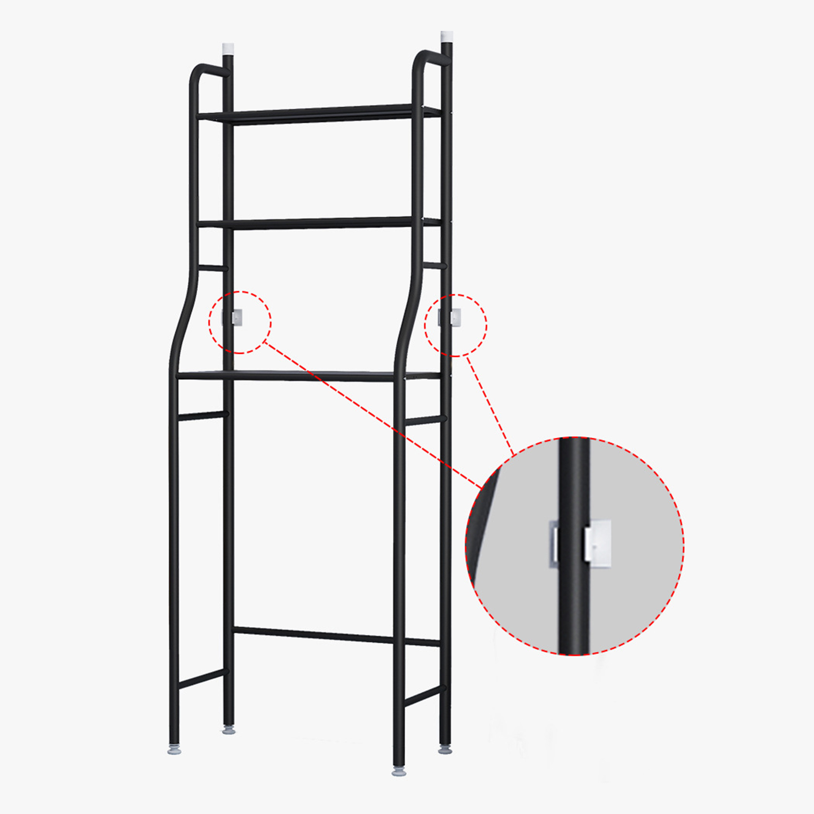 3-stöckiges Badezimmerregal, Großes Fassungsvermögen, Hohe Stabilität, Platzsparend, Metall, Für Küche, Toilette, Waschmaschine, Schwarz