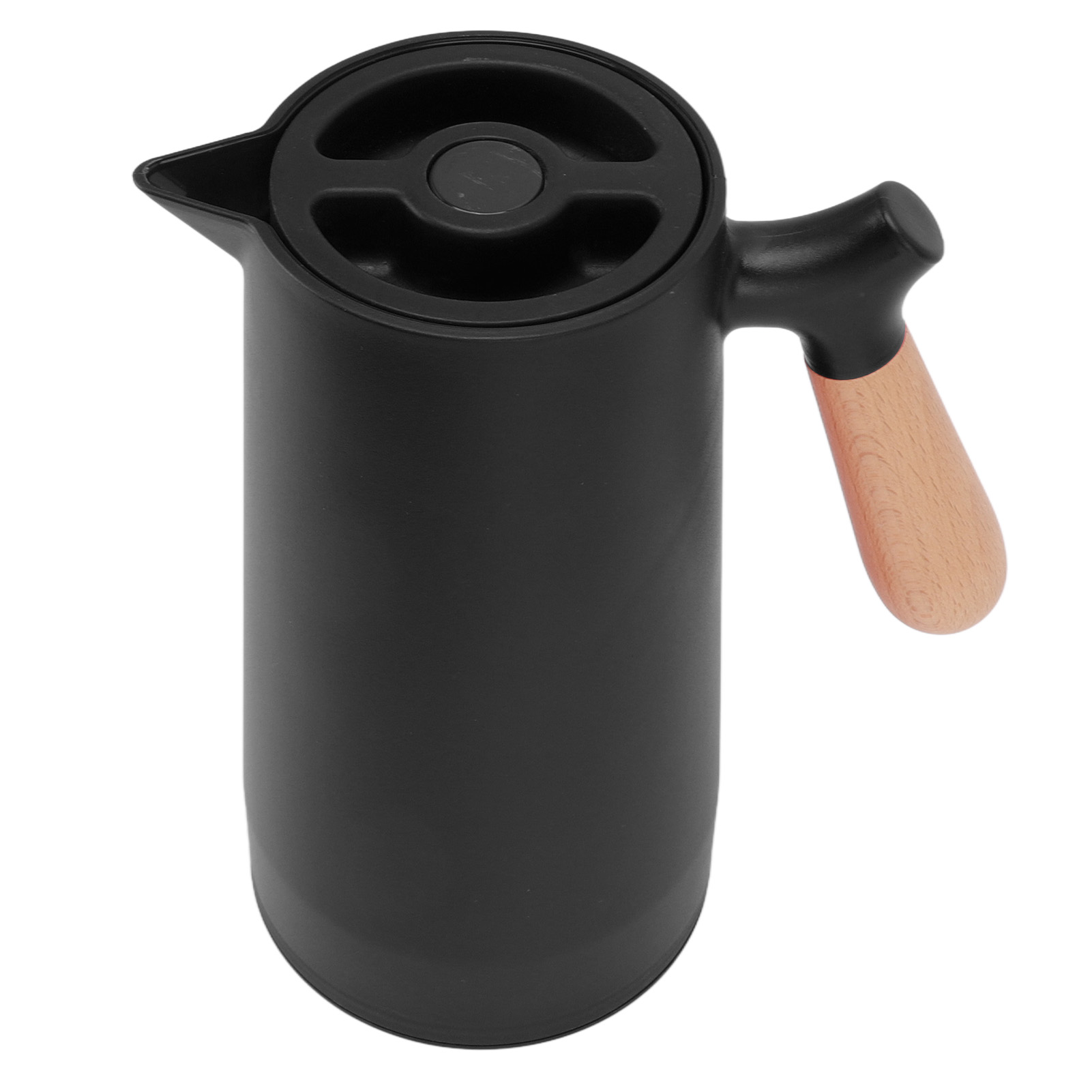 Isolierte Kaffeekanne (1 Liter), 12 Stunden Isolierung, Mundstück, Holzgriff, Schwarz, Ideal Für Zuhause, Camping Und Wandern.