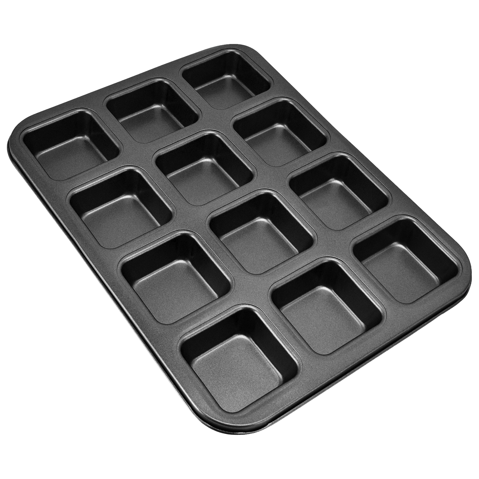 Mini-kastenform, 12 Mulden, Brownie-backform, Muffinform, Cupcake-backform, Brotteilerform, Kohlenstoffstahl, Schwarz