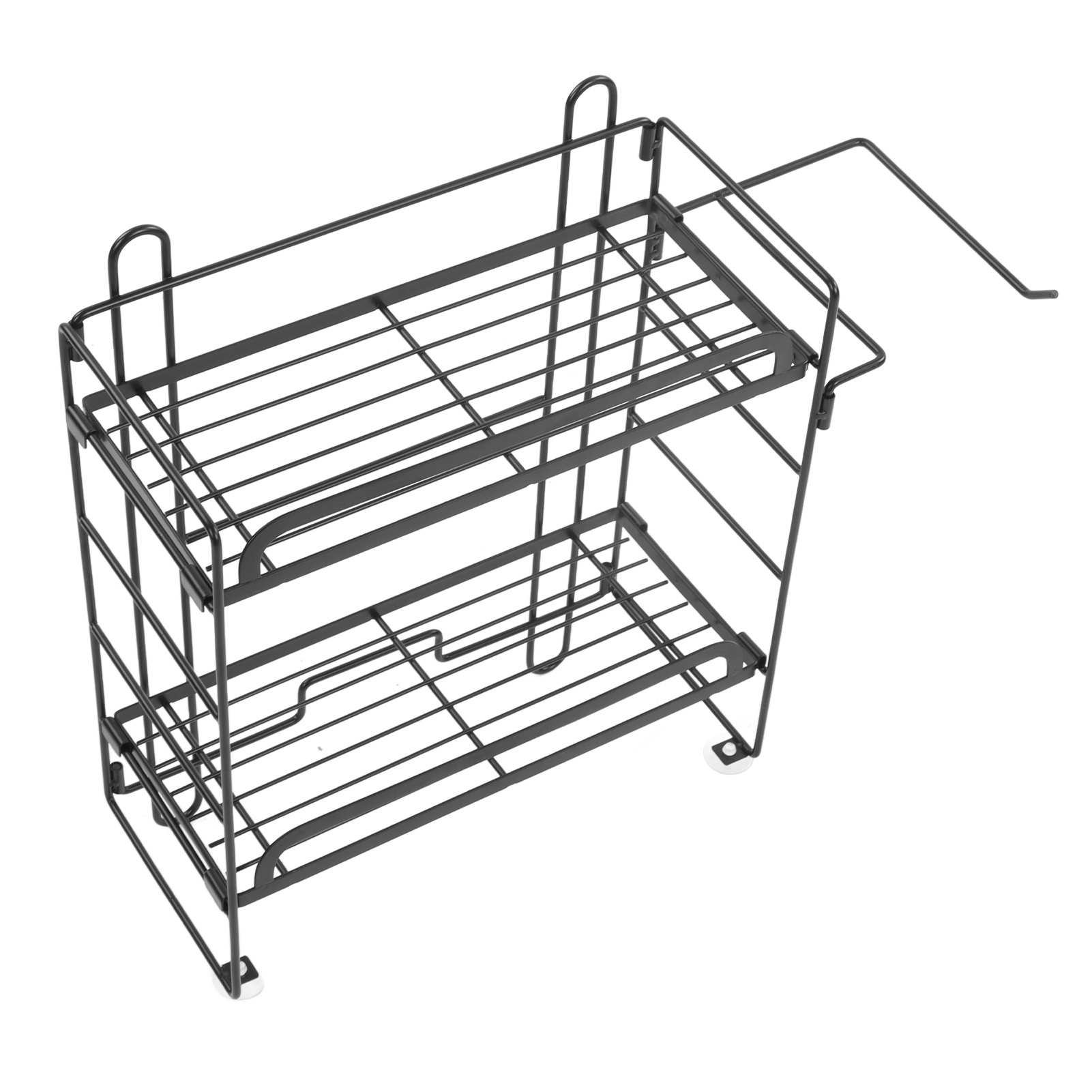 Wandmontiertes, 2-stöckiges, Klappbares Wc-ablageregal Aus Eisen Mit Haken, Für Badezimmer, Schwarz.