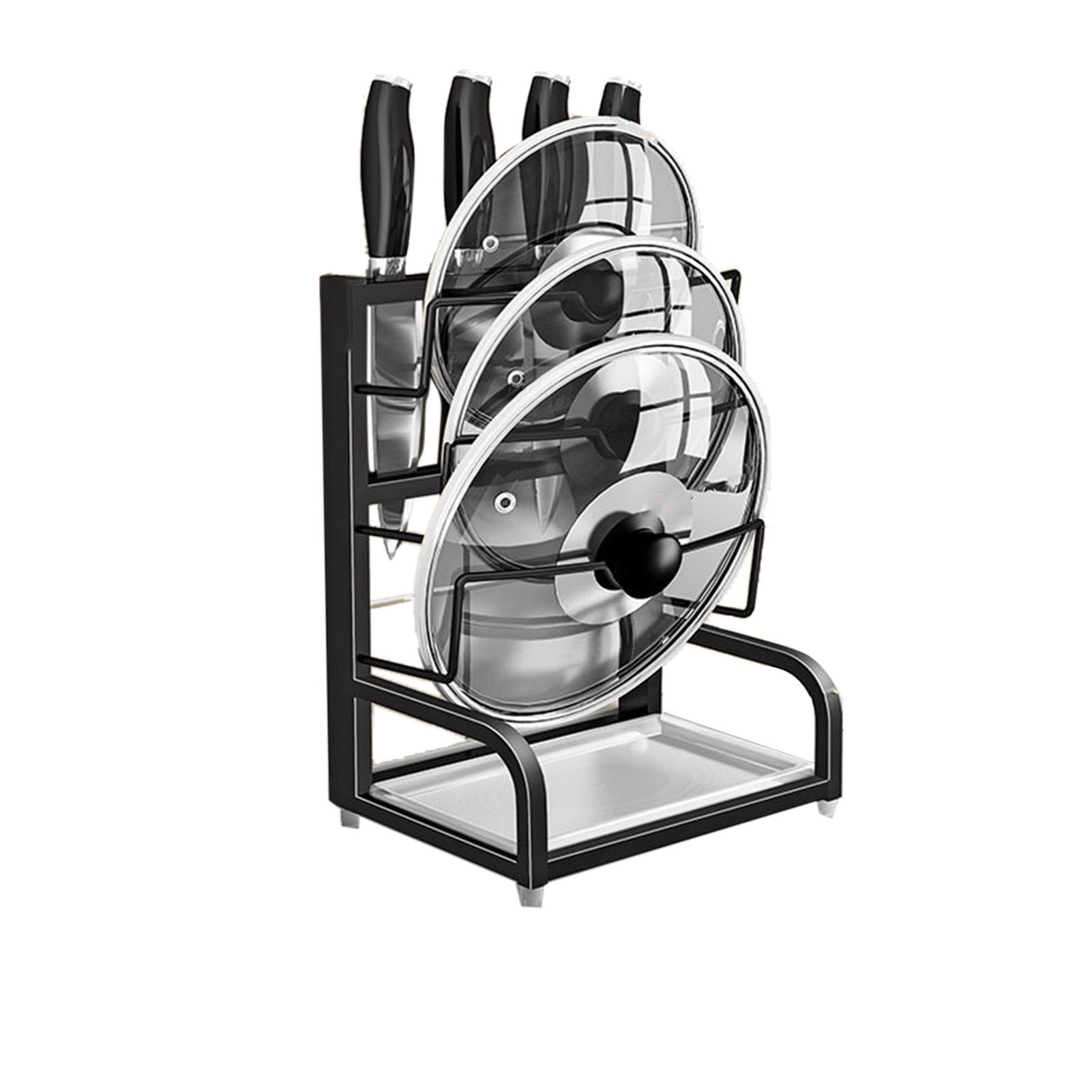 2-in-1 Deckel Und Messerhalter Aus Edelstahl 304, Schwarzer Multifunktionaler Küchenorganizer Mit 1 Messerschlitz.