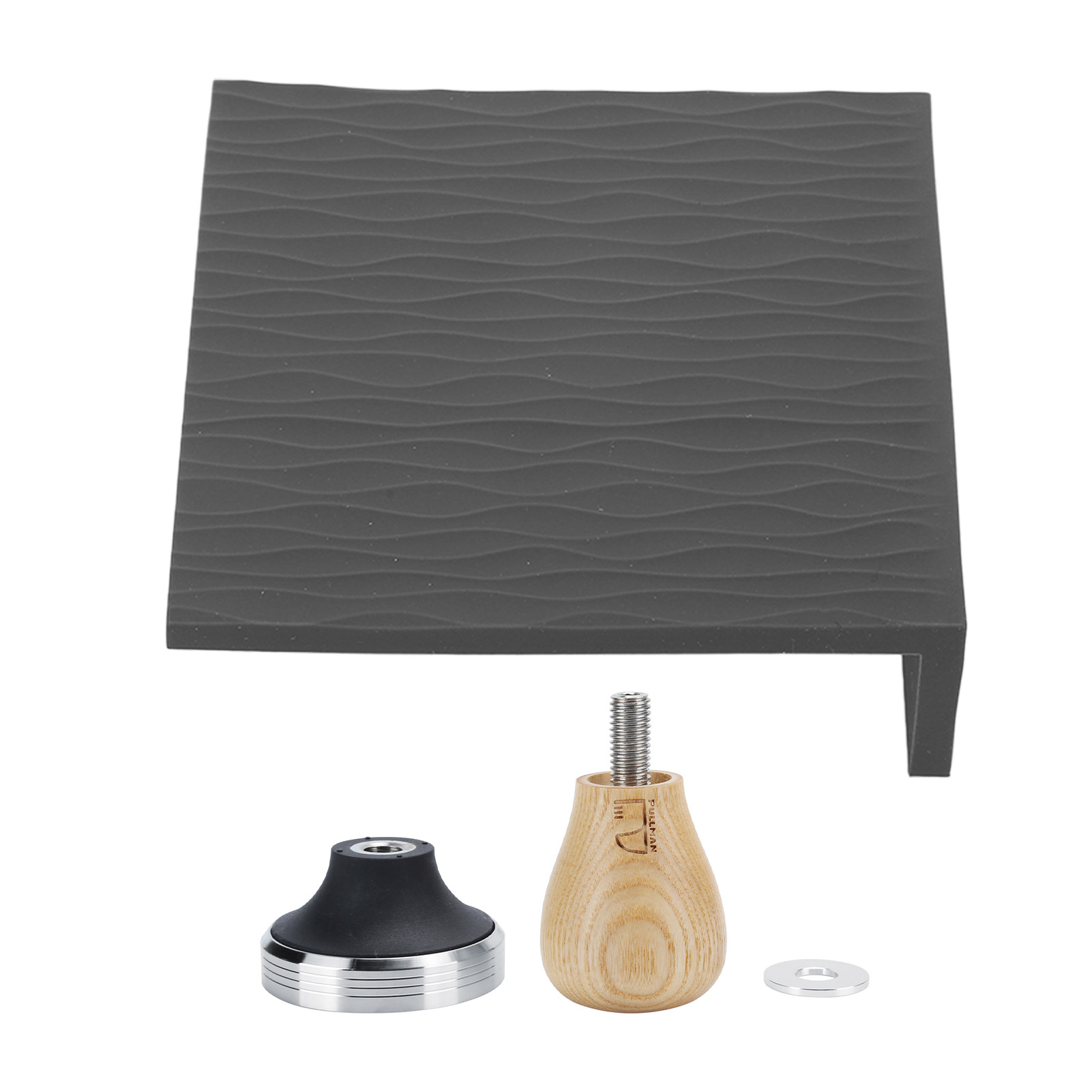 58-mm-kaffeetamper-set, Buchenholzgriff, Kaffeehammer, Geprägte Tampermatte, Schwarz, Für Zuhause Und Cafés