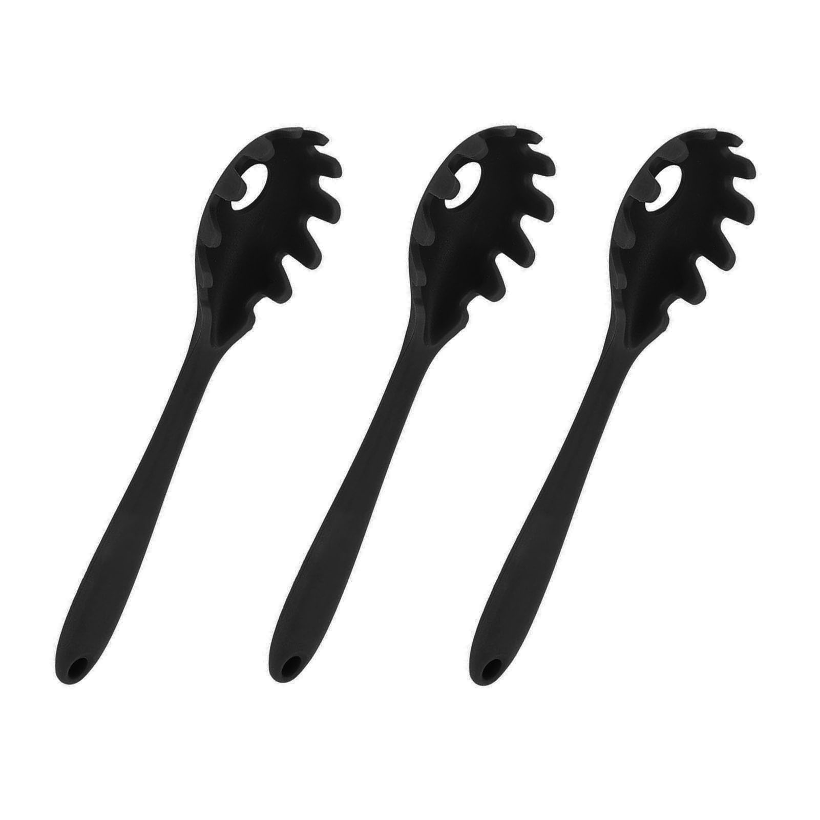 3-teiliges Set Silikon-spaghettilöffel, All-in-one, Lebensmittelecht, Hitzebeständig, Aus Silikon, Küchenutensilien, Schwarz