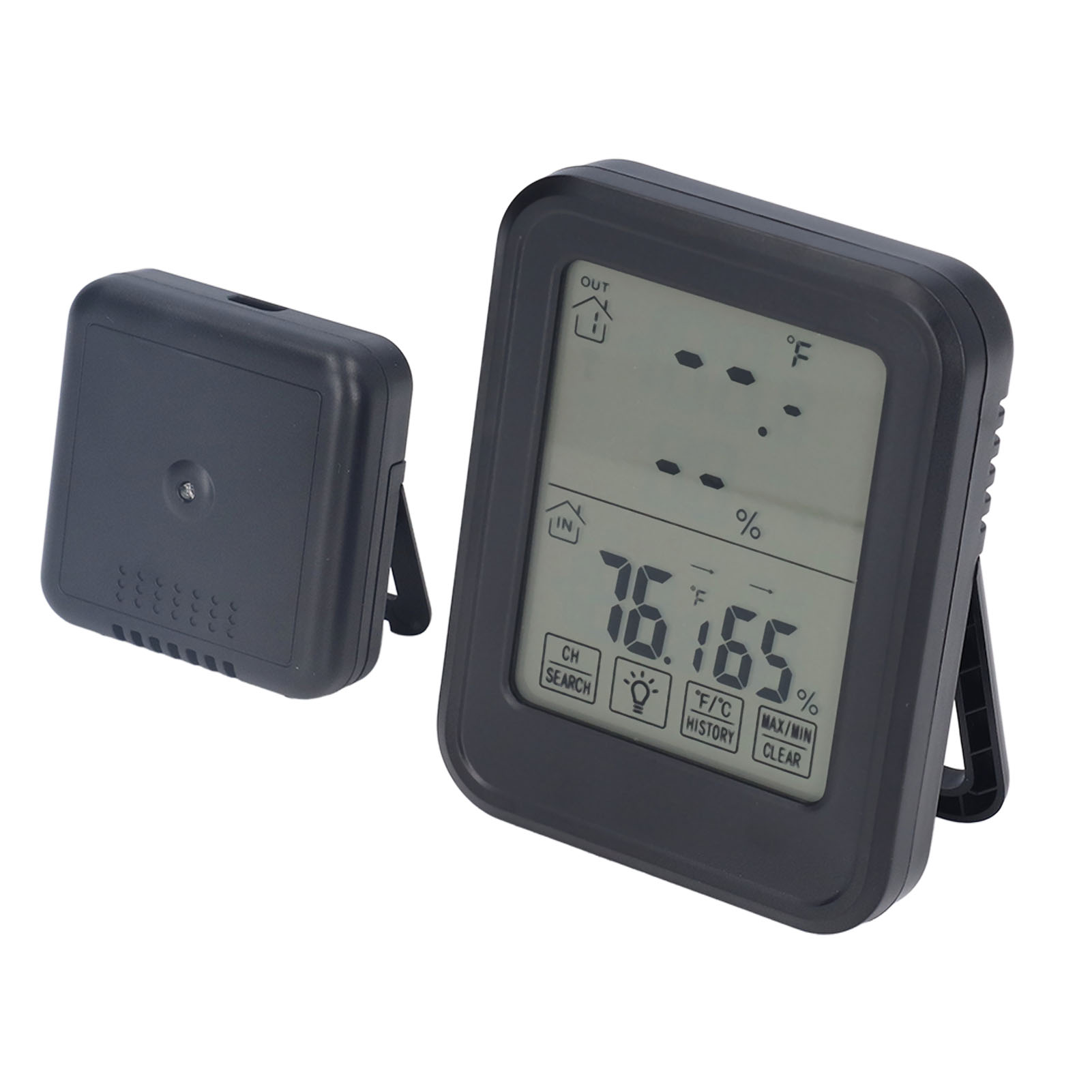 Wasserdichtes Digitales Touchscreen-thermometer-hygrometer Mit Sensor Für Den Innen- Und Außenbereich, Schwarz