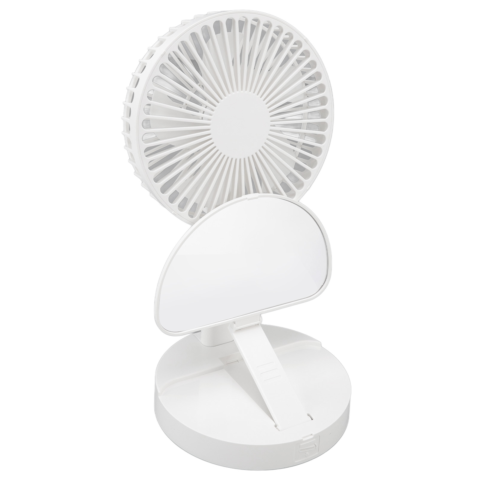 Usb-tischventilator, Faltbar, Wiederaufladbar, Mit Kosmetikspiegelfunktion, Silikonboden, 3 Geschwindigkeitsstufen, Weiß, Mini-ventilator