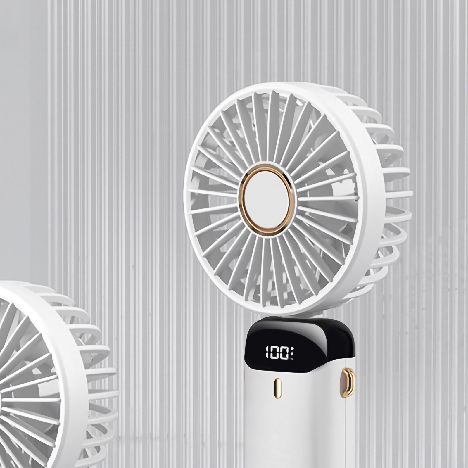 Faltbarer Usb-ventilator Mit Digitalanzeige, Ergonomischem Griff, Abs/pc-gehäuse, Kleiner Größe, Weiß, 3000 Mm, Aromadiffusor Und Kabel.
