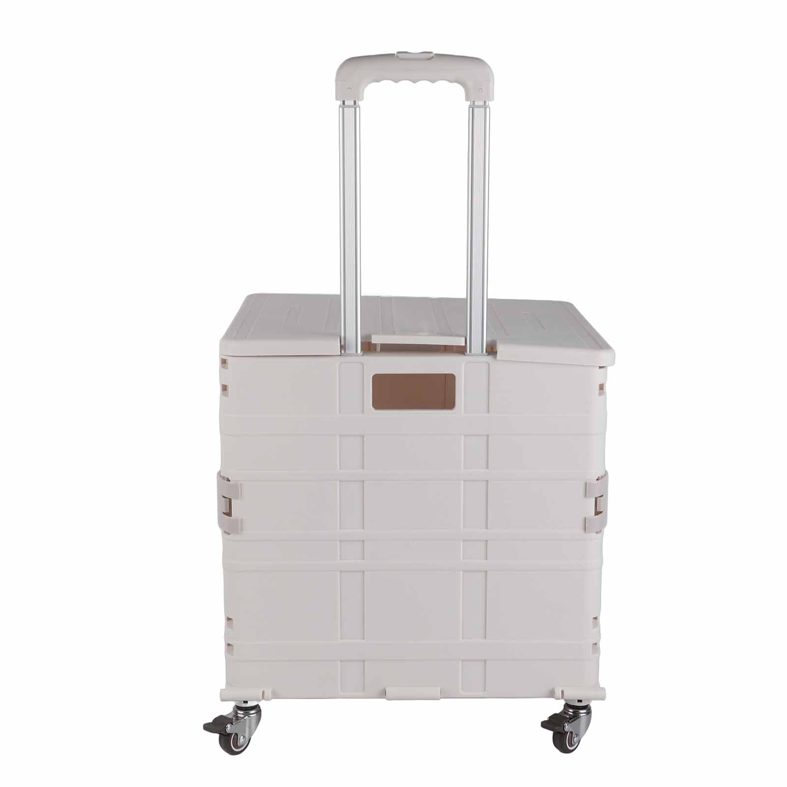 Klappbarer Transportwagen Mit 4 Universalrädern, Geräuschloser Bremse, Klappbarem Handwagen Und Rollbarer Aufbewahrungsbox Mit Deckel, Weiß, Große Räder