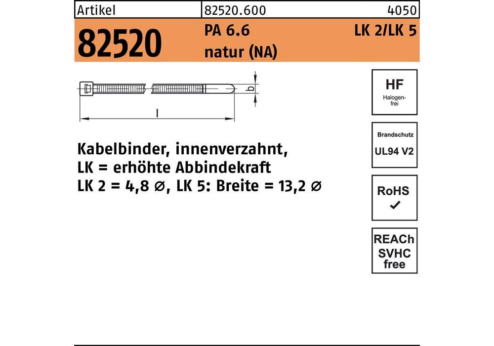 Hellermanntyton Kabelbinder R 82520 4,8 X 120/ 28polyamid 6.6 Natur Lk2 200 Stück