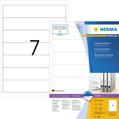 Herma Ordnerrückenetikett Herma Schmal/kurz 38 X 192 Mm (b X H) Selbstklebend Ohne Griffloch Weiß 700etik./pack.