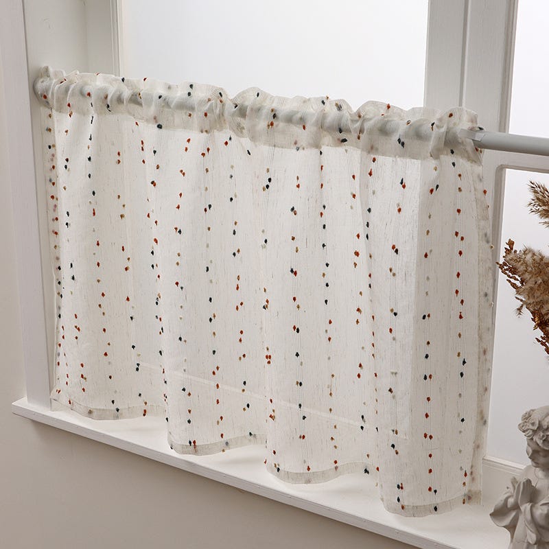Kurzer Stoffvorhang Für Erkerfenster, Halbverdunkelnd, Mit Pünktchenmuster, 100 X 60 Cm, Halblang