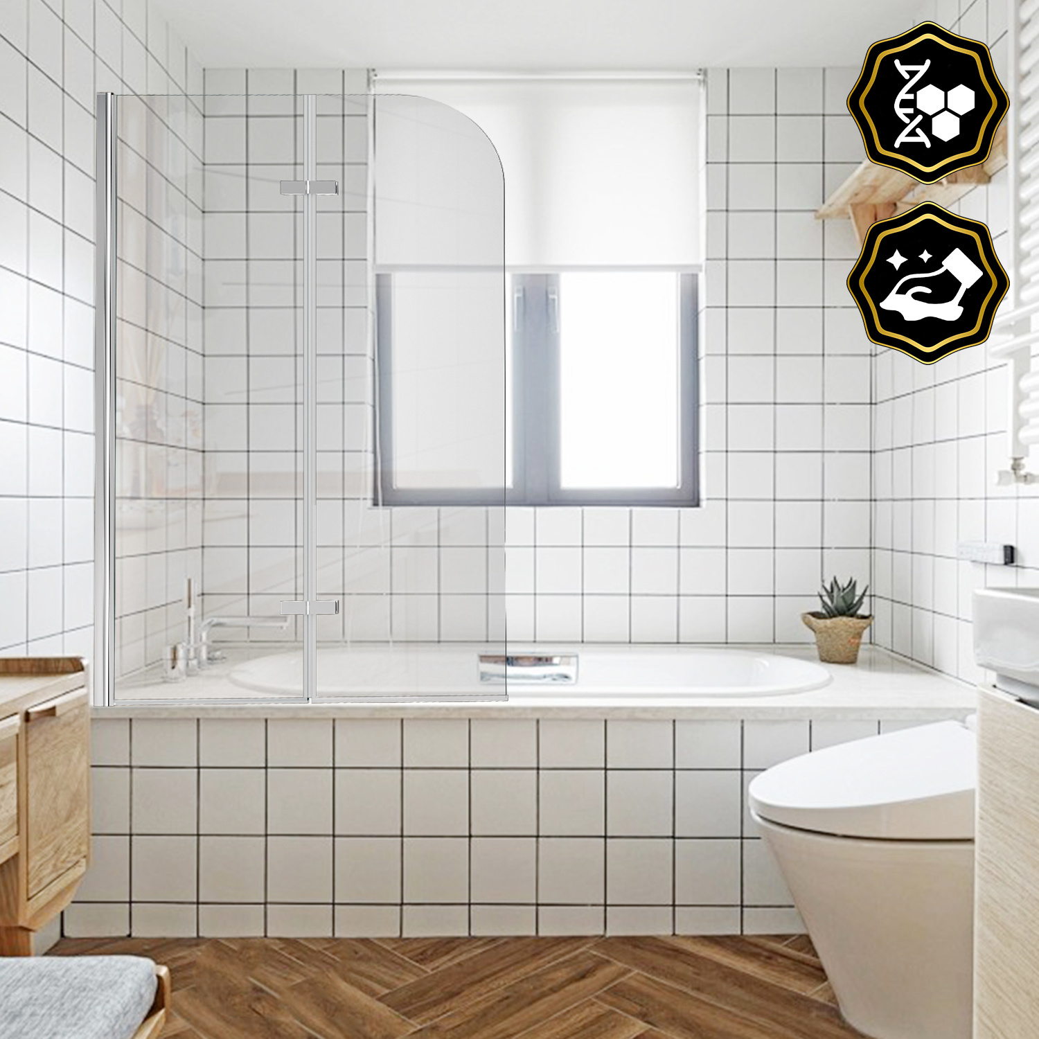 Jiubiaz Duschwand Für Badewanne 100x140cm, 2 Teilige Faltbare Glas Duschtrennwand Aus 6mm Sicherheitsglas (egs), Badewannenaufsatz, Silber Transparent