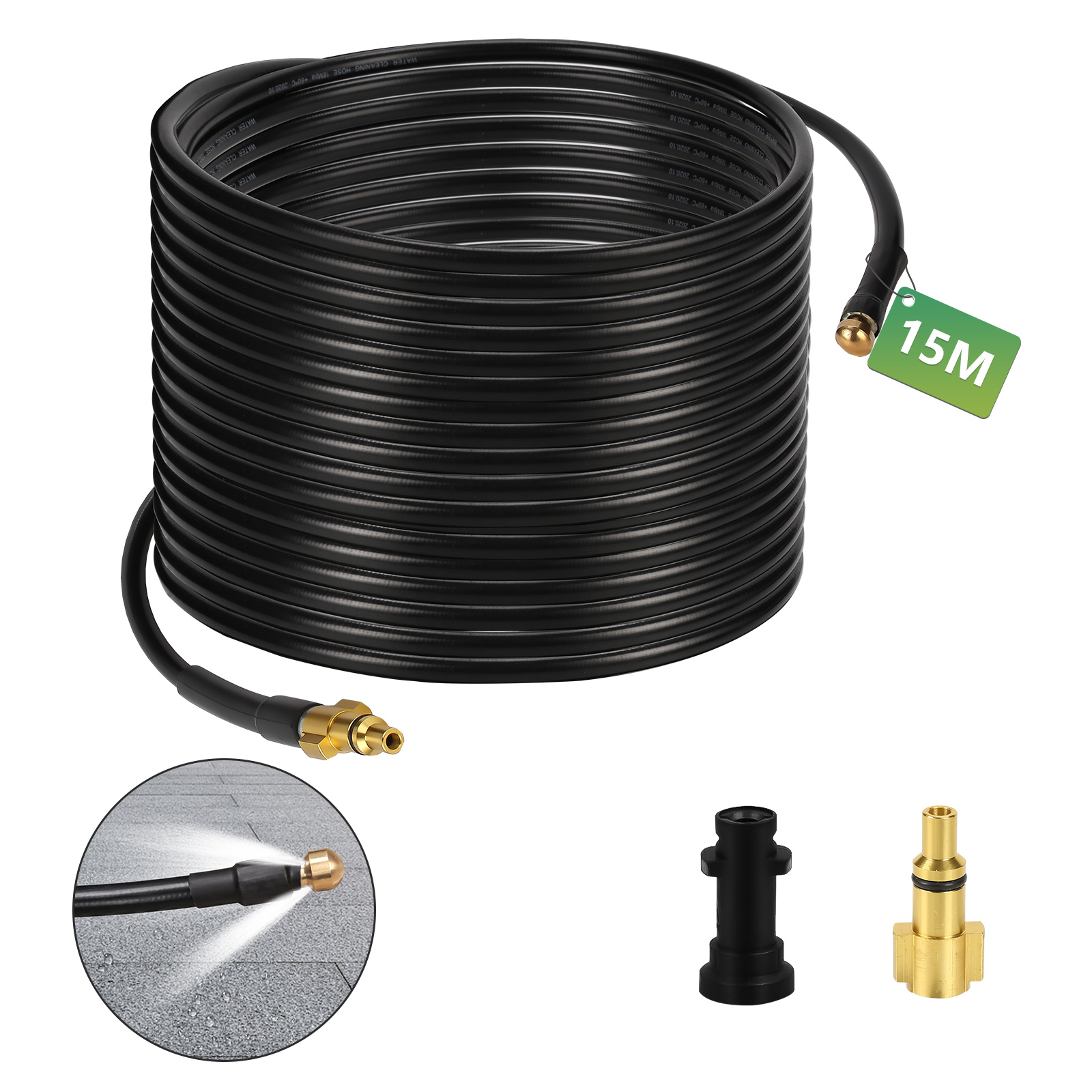Jiubiaz Rohrreinigungsschlauch Set Abflussreiniger 15 M 180 Bar, Hochdruckreiniger Zubehör Mit M22 Adapter, 4 Rückstrahldüsen, Für Abflussrohr & Regenrinne