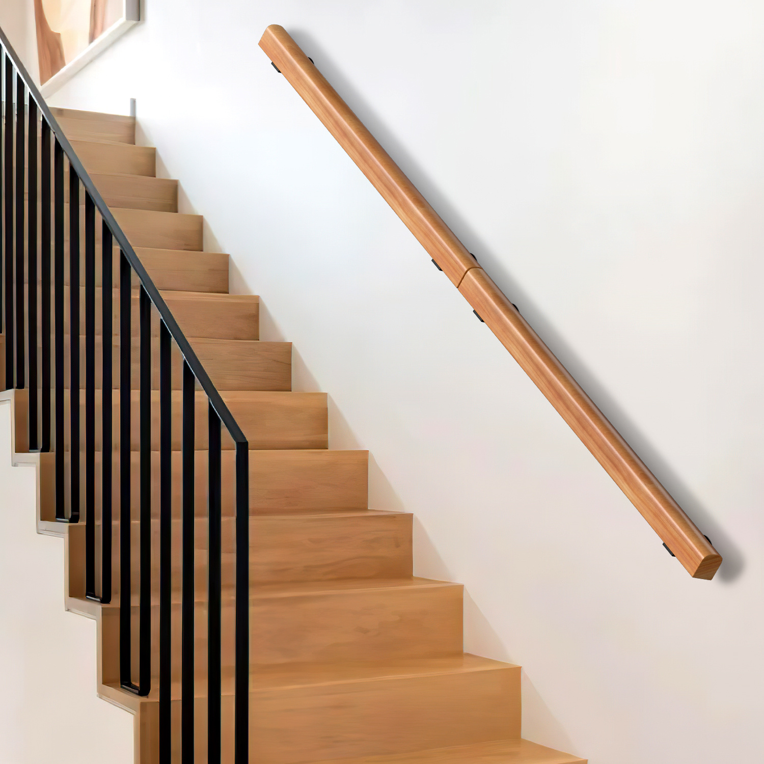 Jiubiaz Treppenhandlauf 180 Cm Zur Wandmontage, Handlauf Geländer Mit Halterung, Für Keller Treppenhaus Eingang Und Flur, Inkl. Montageset