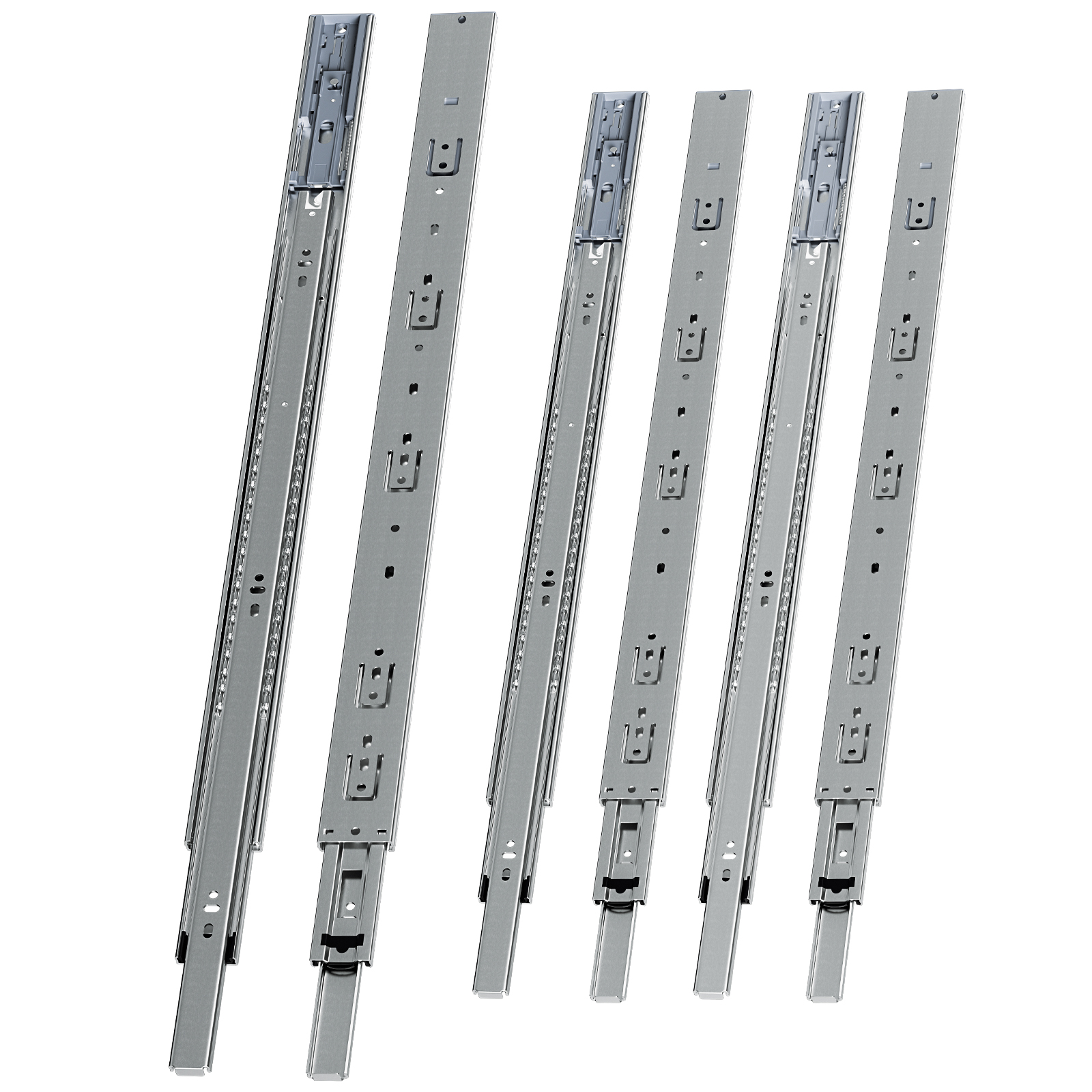 Jiubiaz 3 Paar Schubladenschienen 650 Mm Vollauszug, 3-teilig, Softclose Mit Selbsteinzug, 45 Kg Tragkraft, Schubladenauszug Aus Stahl