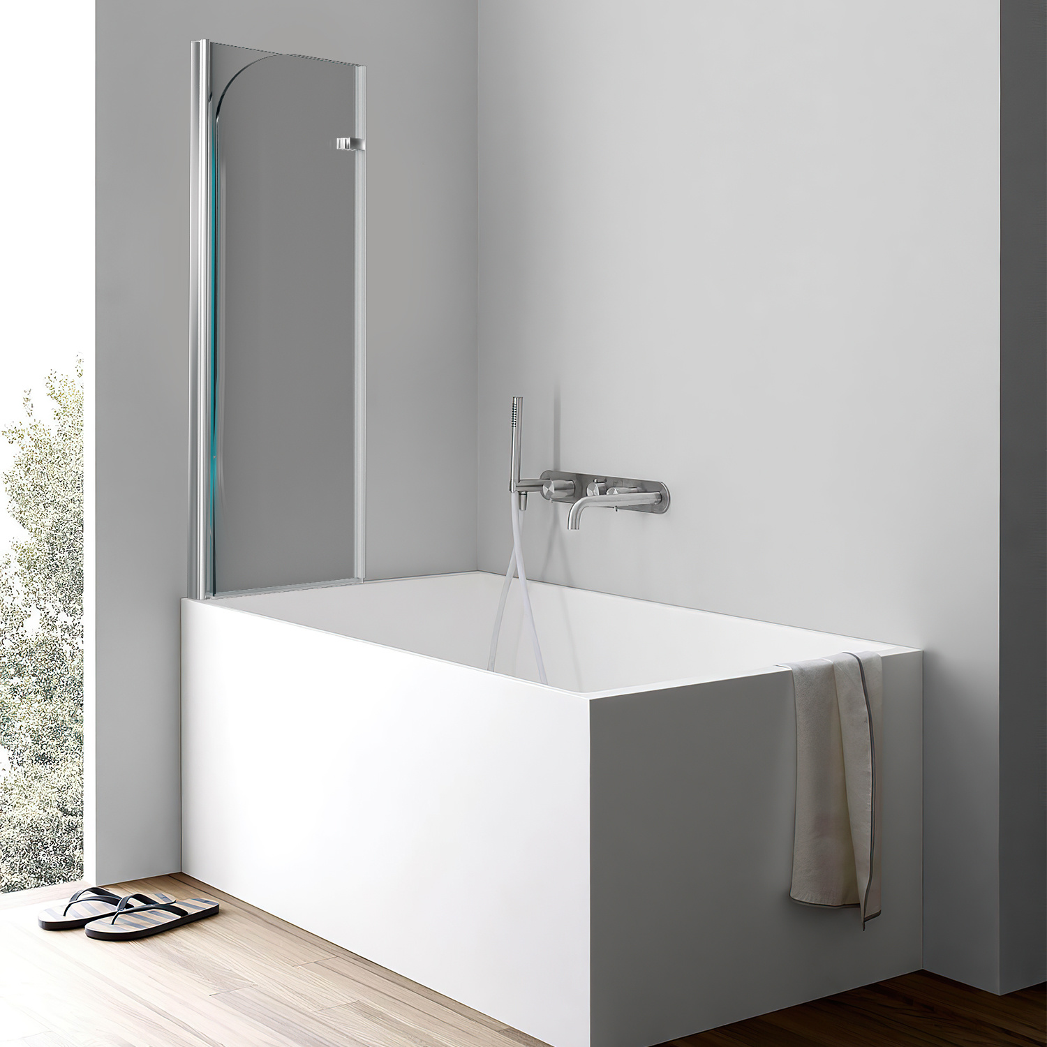 Jiubiaz Duschabtrennung 100x140cm, Badewannenfaltwand, Badewannenaufsatz Mit Silber Transparent, Duschwand Aus 6mm Nano Easy Clean Glas