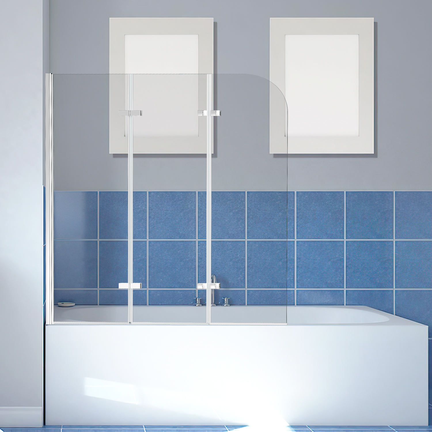 Jiubiaz Duschabtrennung 120x140cm, Badewannenfaltwand, Badewannenaufsatz Mit Silber Transparent, Duschwand Aus 6mm Nano Easy Clean Glas