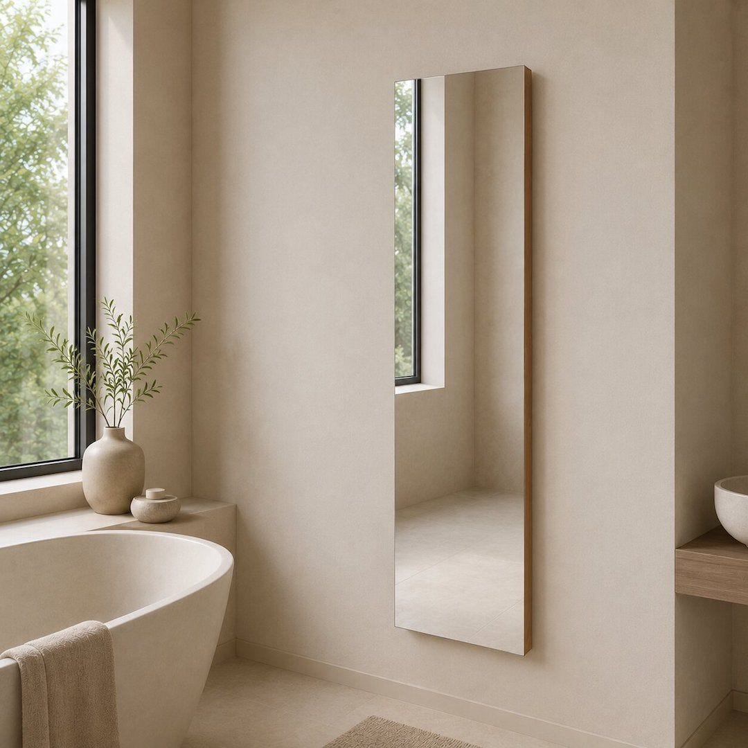 Wandspiegel 30x130 Cm Mit Mdf-rahmen In Naturholzoptik, Glänzende Kante